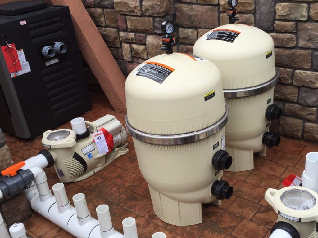 pool equipment and filters being changed out.